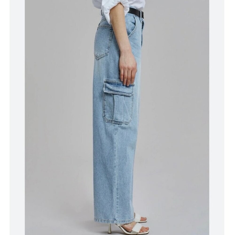 The Frankie Shop Kai High-Rise Wide-Leg Cargo Jeans Light Wash Size Small - Picture 3 of 8